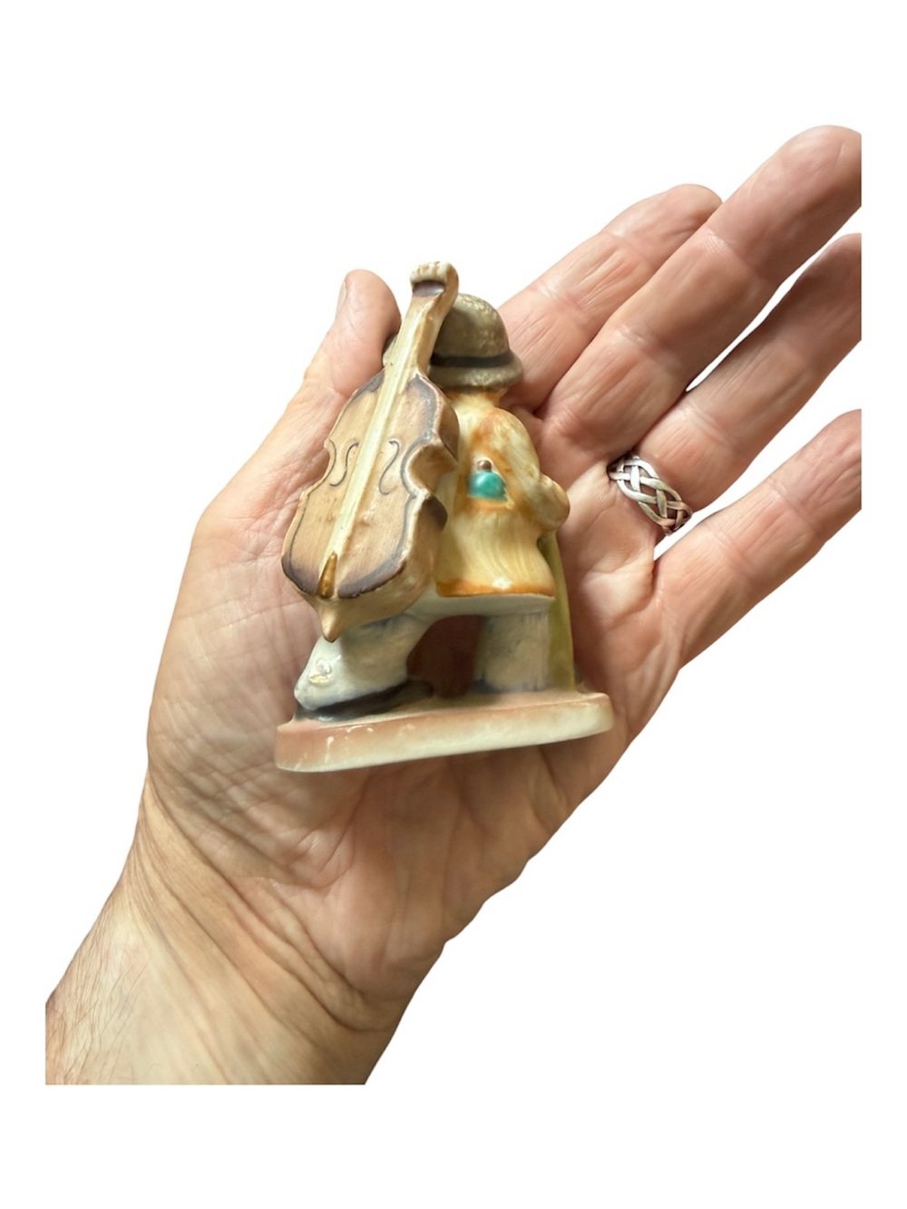 Vintage-Style Ceramic Boy Figurine in Cream, Blue and Orange “The Fiddler” - Picture 2 of 4